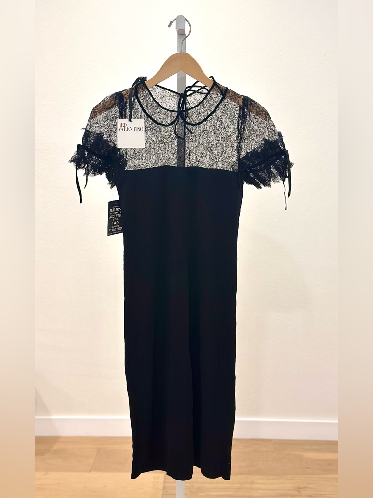 Extremely Rare Red Valentino Black Lace Trimmed Wool Dress Nwt Size L — image 5 of 8